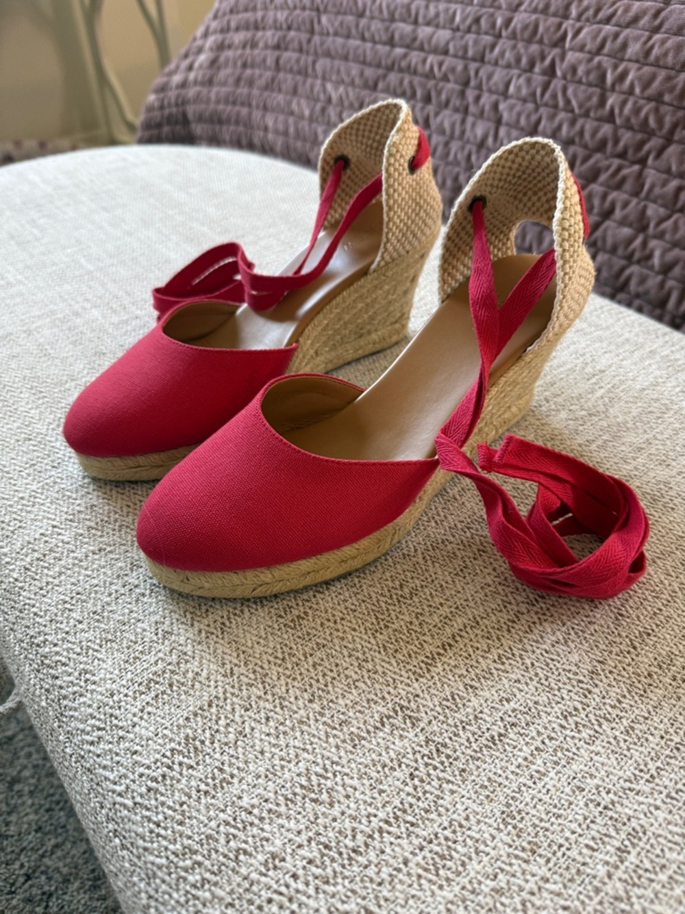 J. Crew Factory Red Espadrille Wedge Tie-Up Sandals
